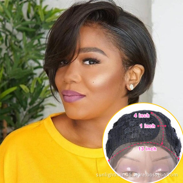 2021 Fashion 100% Human Hair T-part Lace Wig Cuticle Aligned Hair Lace Front Short Pixie T-part lace Wig
